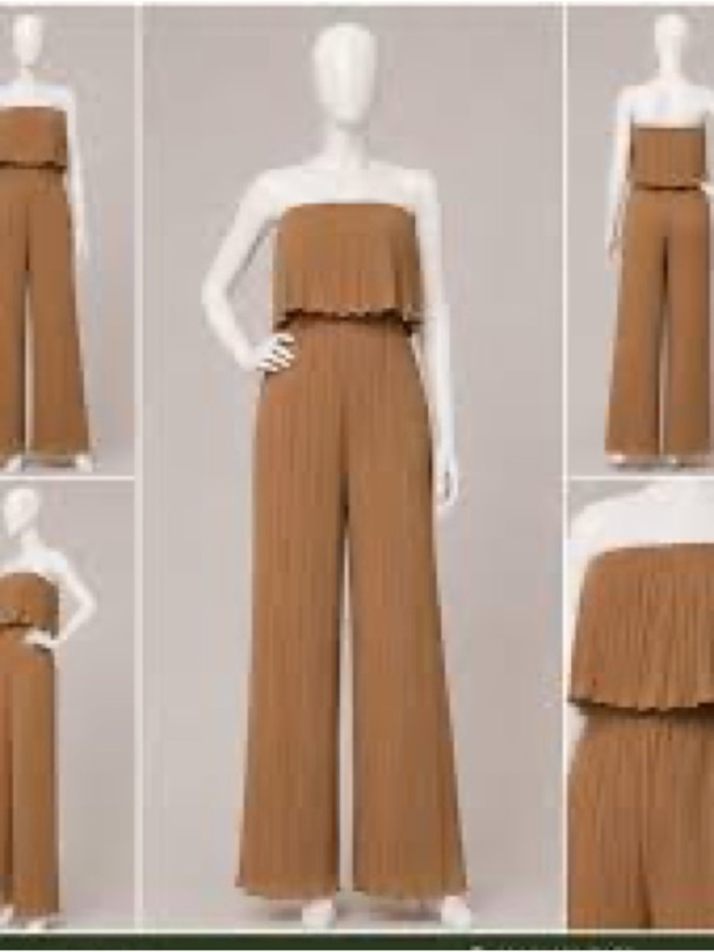 Strapless Pleated Wide-Leg Jumpsuit in Camel Brown